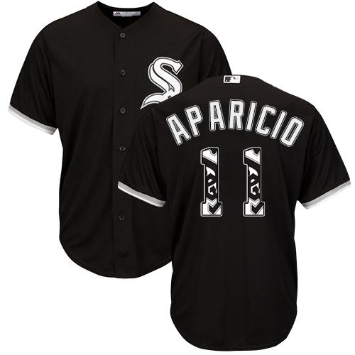 White Sox #11 Luis Aparicio Black Team Logo Fashion Stitched MLB Jersey - Click Image to Close